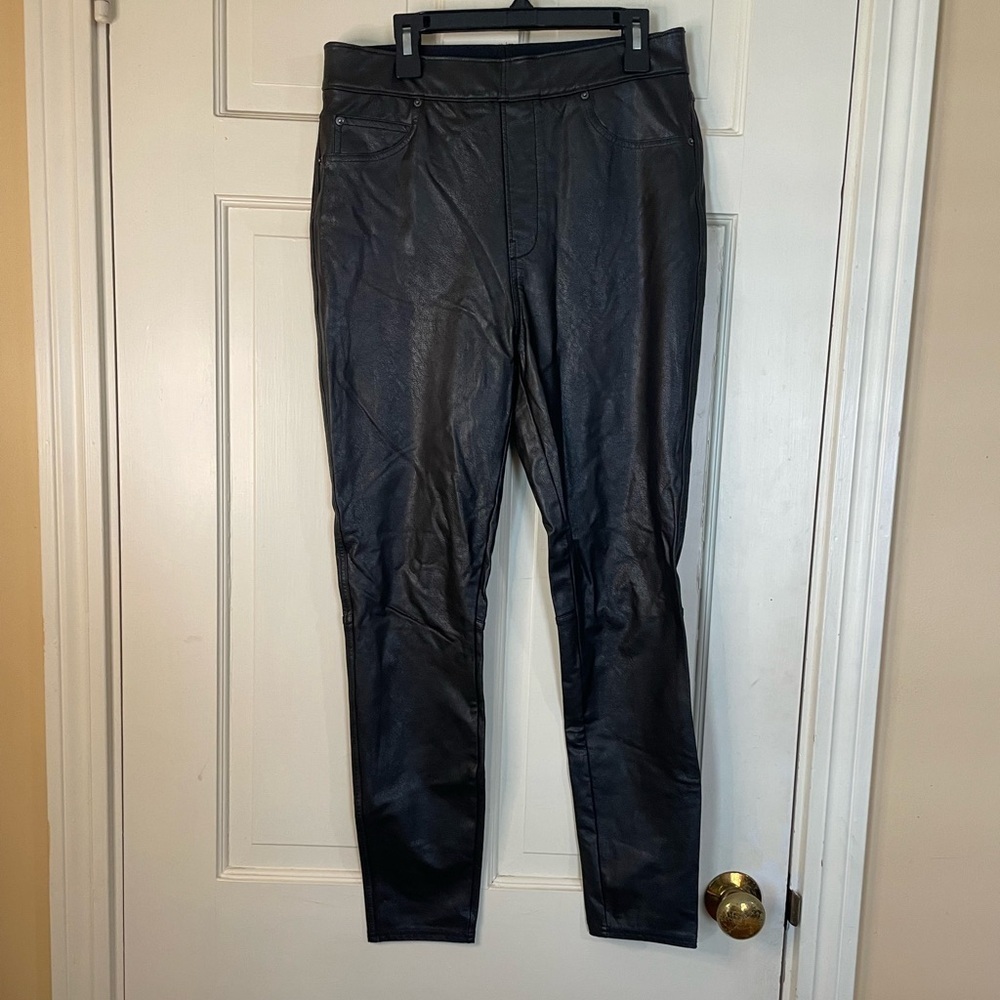 SPANX Women’s Black Leather Like Skinny High Rise Pull On Ankle Pants Medium - Picture 9 of 9